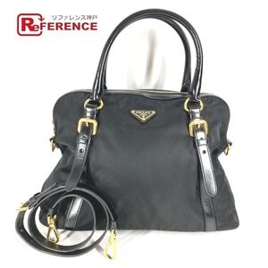Prada Handbag Tote Bag Triangle Logo Plat Crossbody Shoulder Bag Black